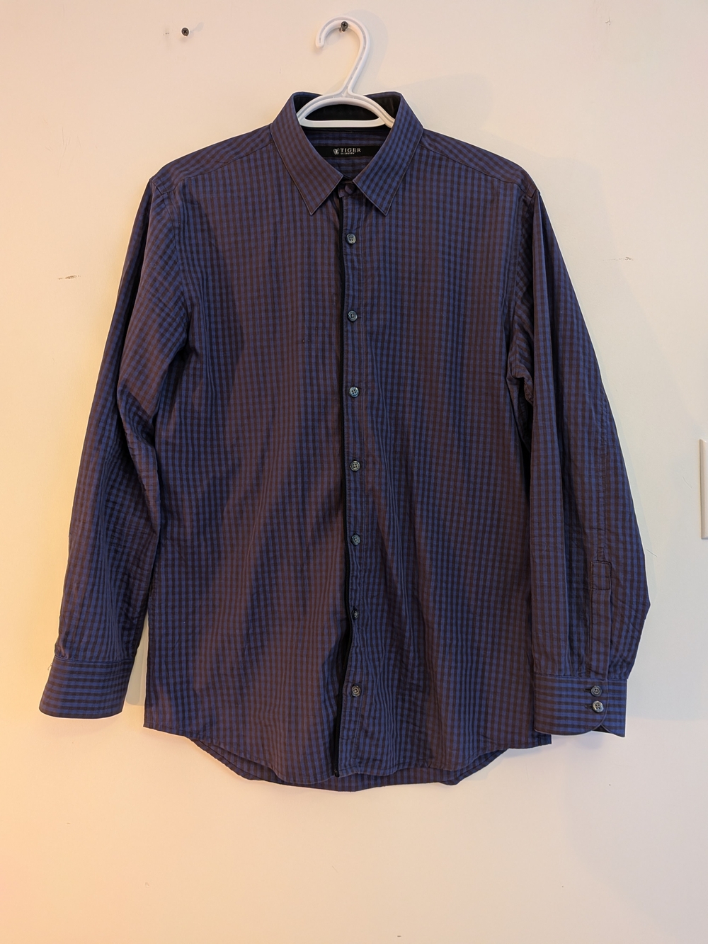 Tiger of Sweden Men's Purple and Black Checked Dress Shirt